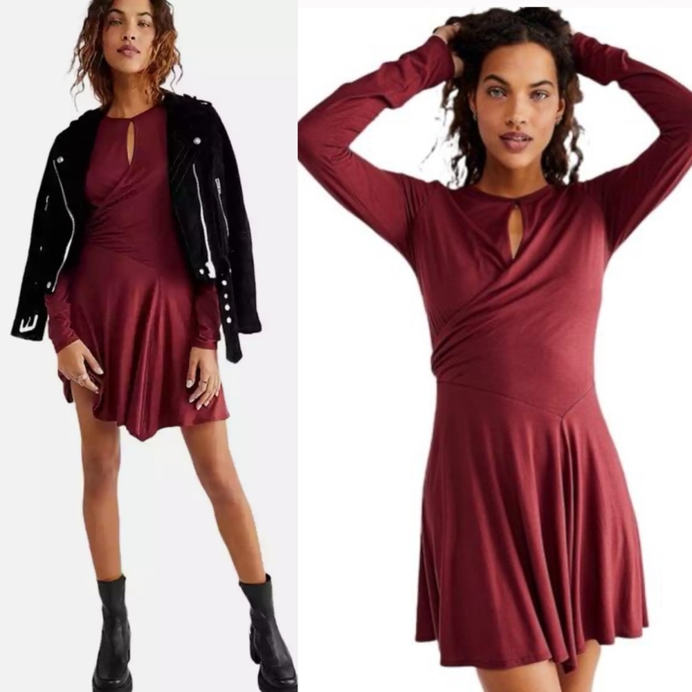Free People Beach Vance Mini Wrap Dress Bordeaux Burgundy Womens Size Large NWT